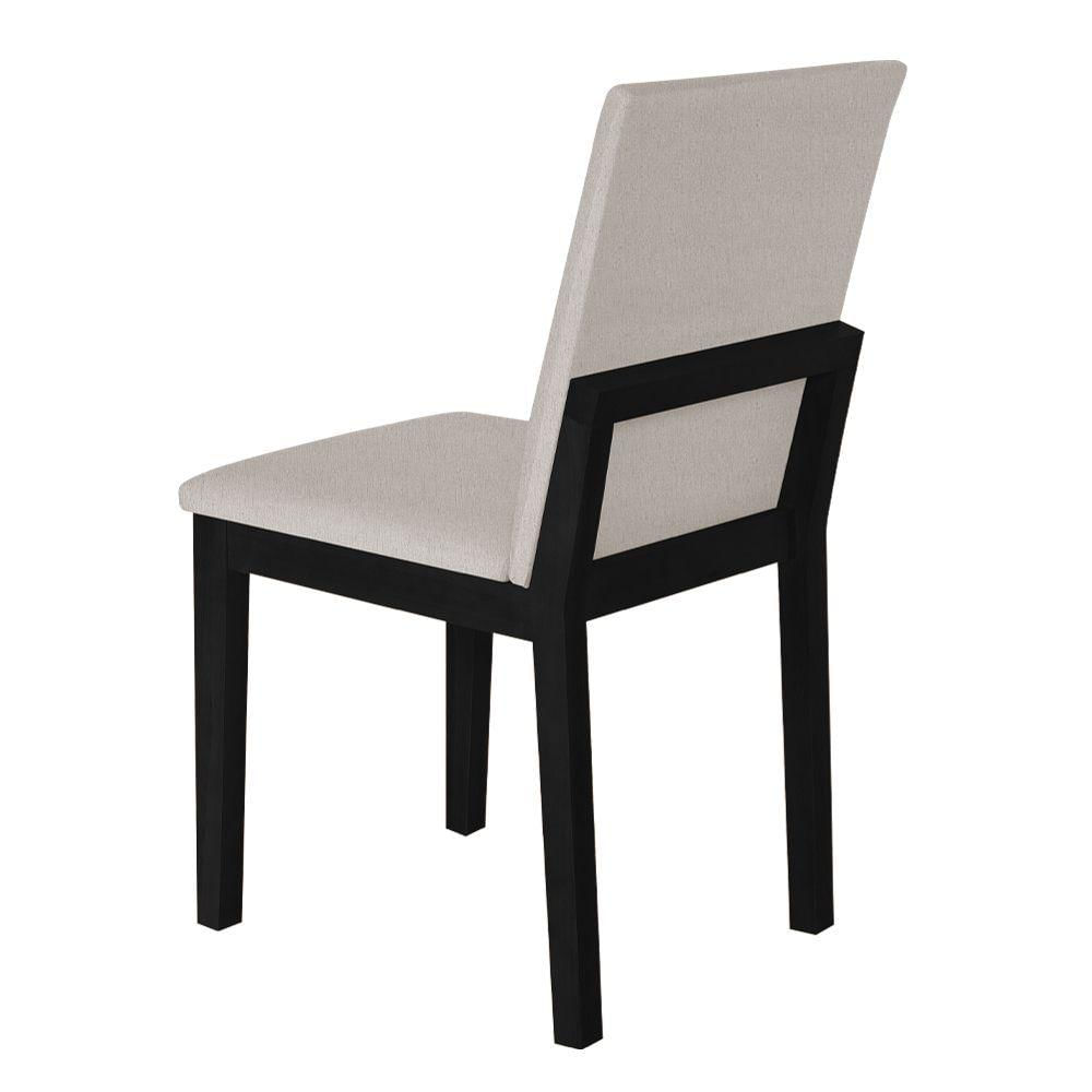 Miniatura Kit 4 Cadeiras De Jantar Pérola Estofado Liso Linho Bege Base Madeira Maciça Preto