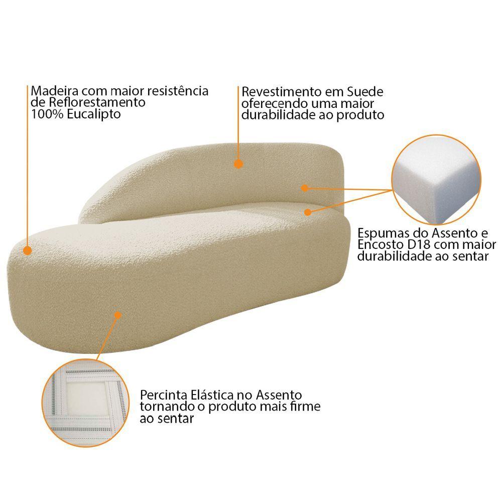 Miniatura Divã Recamier Curvo Luna 160cm Lado Esquerdo Suede Cor Bege