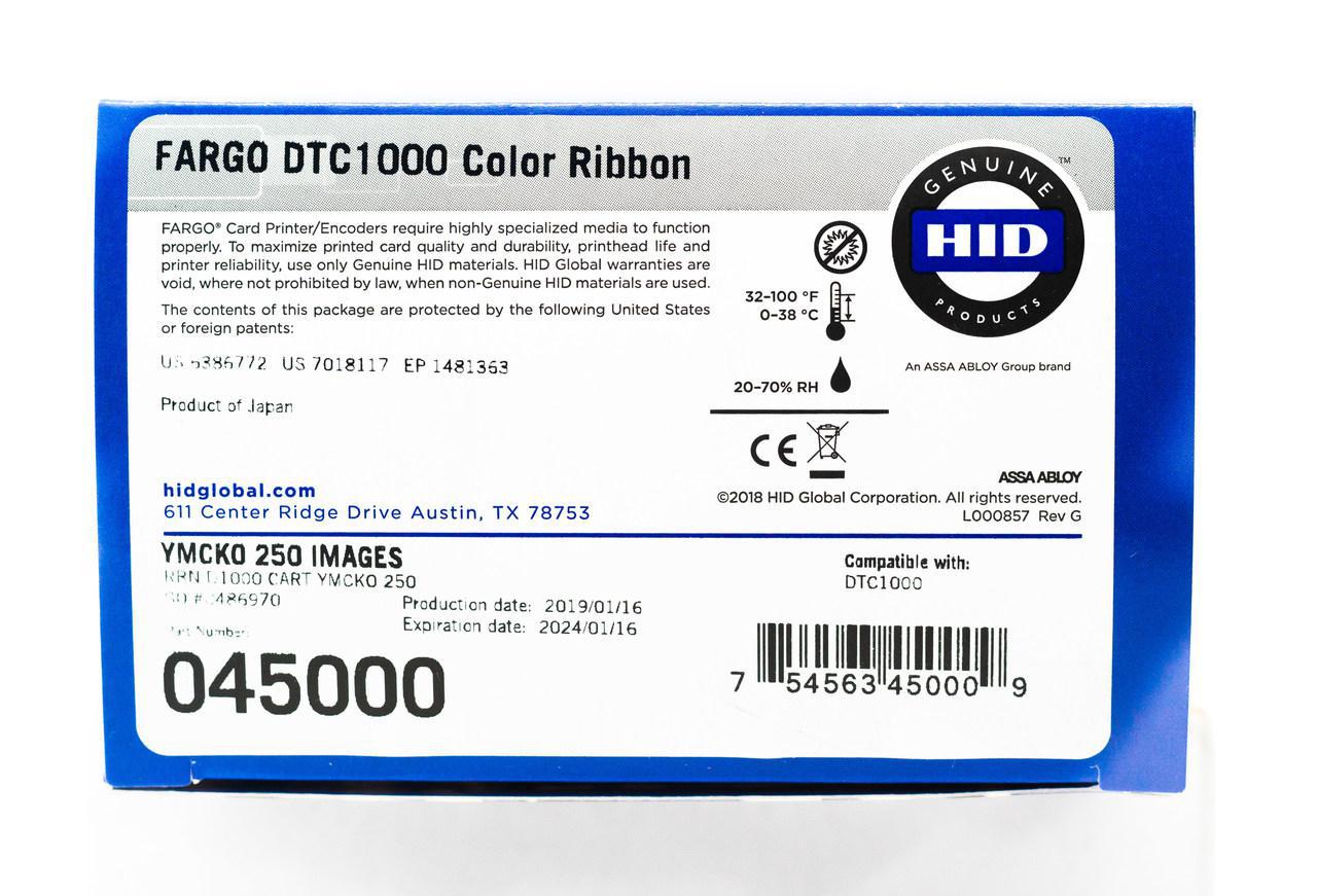 Miniatura Ribbon Color 45000 Hid Fargo Dtc1250/1000 Ymcko 250 Imp Fita para impressora - Hid