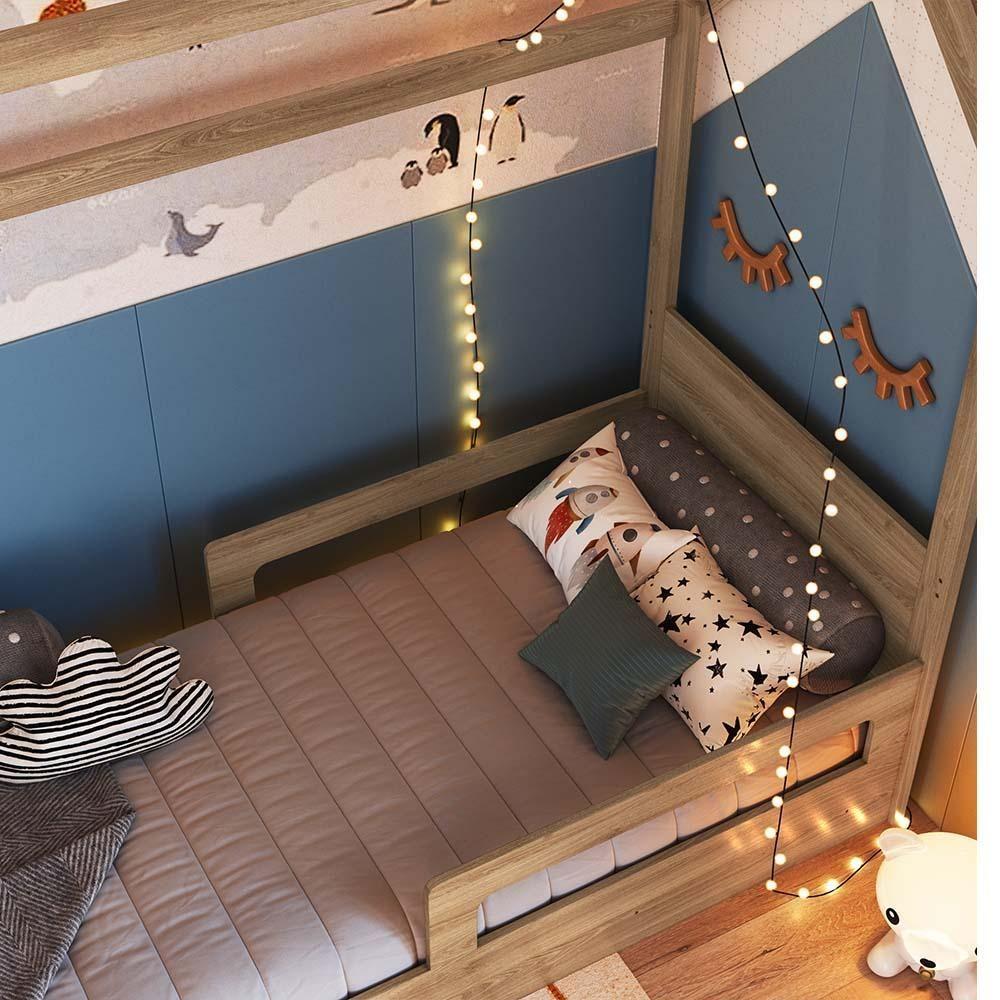 Miniatura Cama Casinha Montessori Com Colchão Solteiro Aveiro Oak Sorriso Jm Móveis