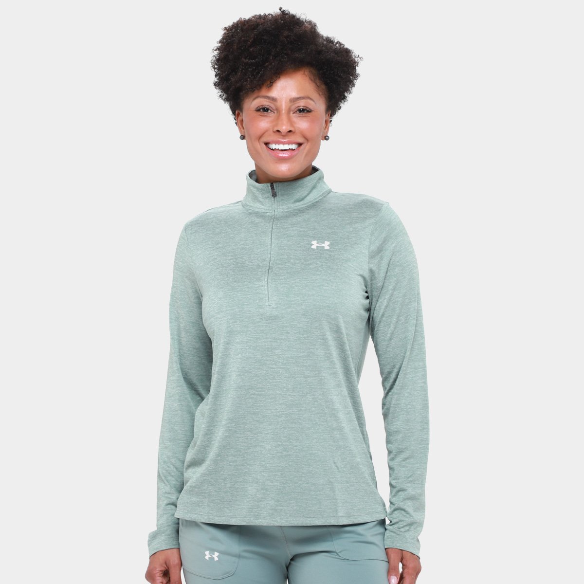 Miniatura Blusa Under Armour Tech Zip Feminina Verde+Branco - GG