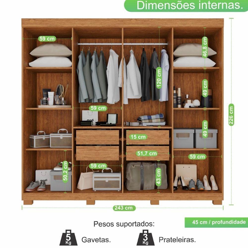 Guarda Roupa 8 Portas Com Espelho 4 Gavetas Milano Imop Móve Cinamomo Com Off White