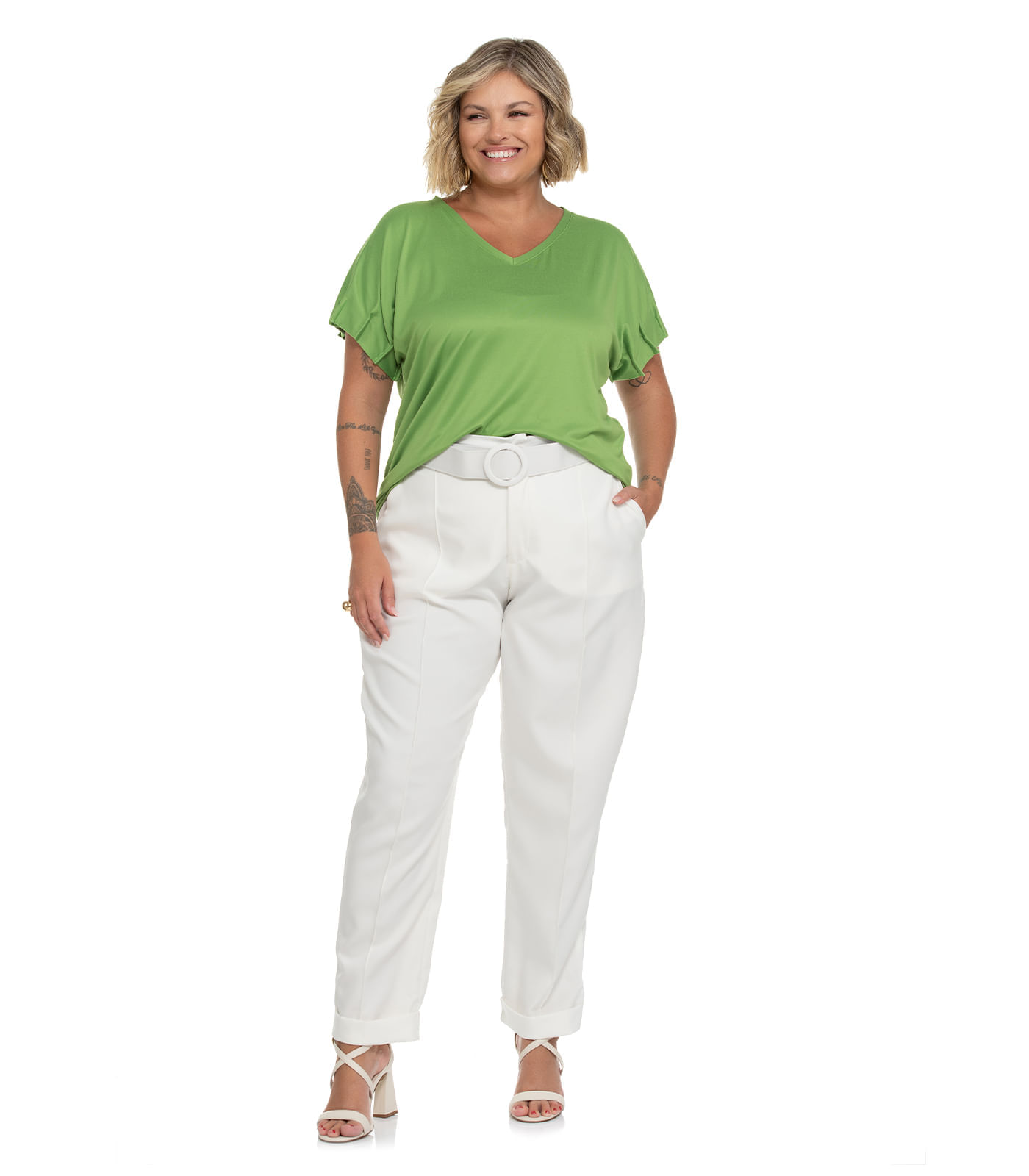 Miniatura Blusa Feminina Plus Size Pregas Secret Glam Verde Plus G1