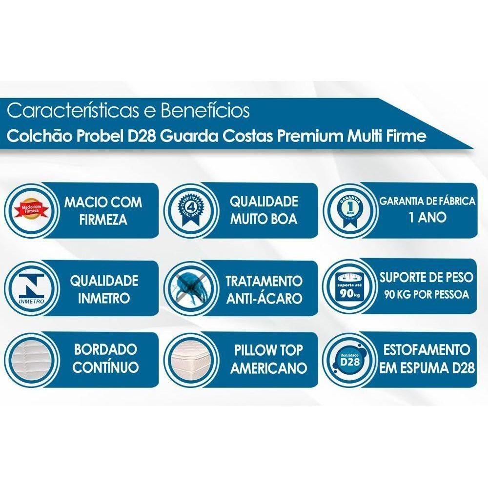 Miniatura Cama Box Baú Queen: Colchão Ortopédico Probel D28 Premium Multi Pillow Top+ Base Black(158X198)