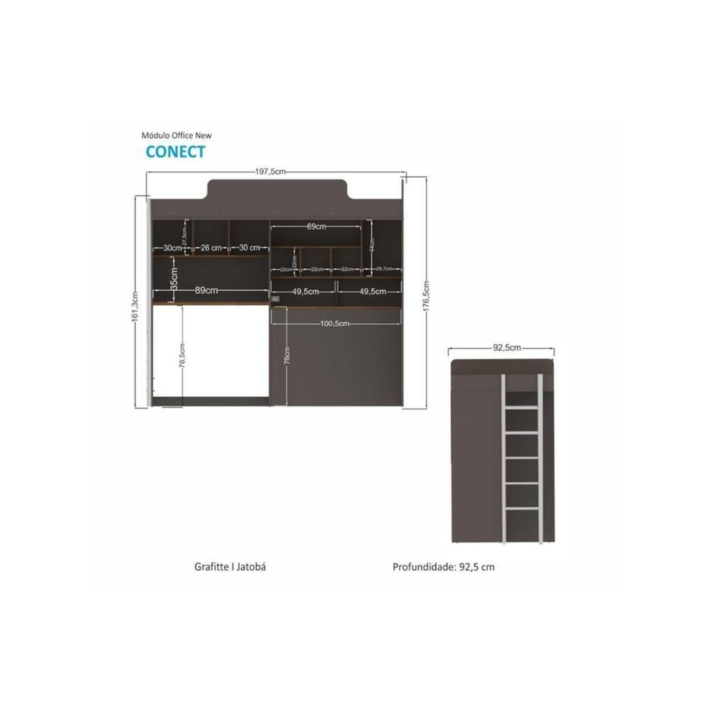 Miniatura Beliche Multifuncional Office New (cama+bancada+baú+nicho+prateleiras) Grafite-jatobá - Santos Andirá