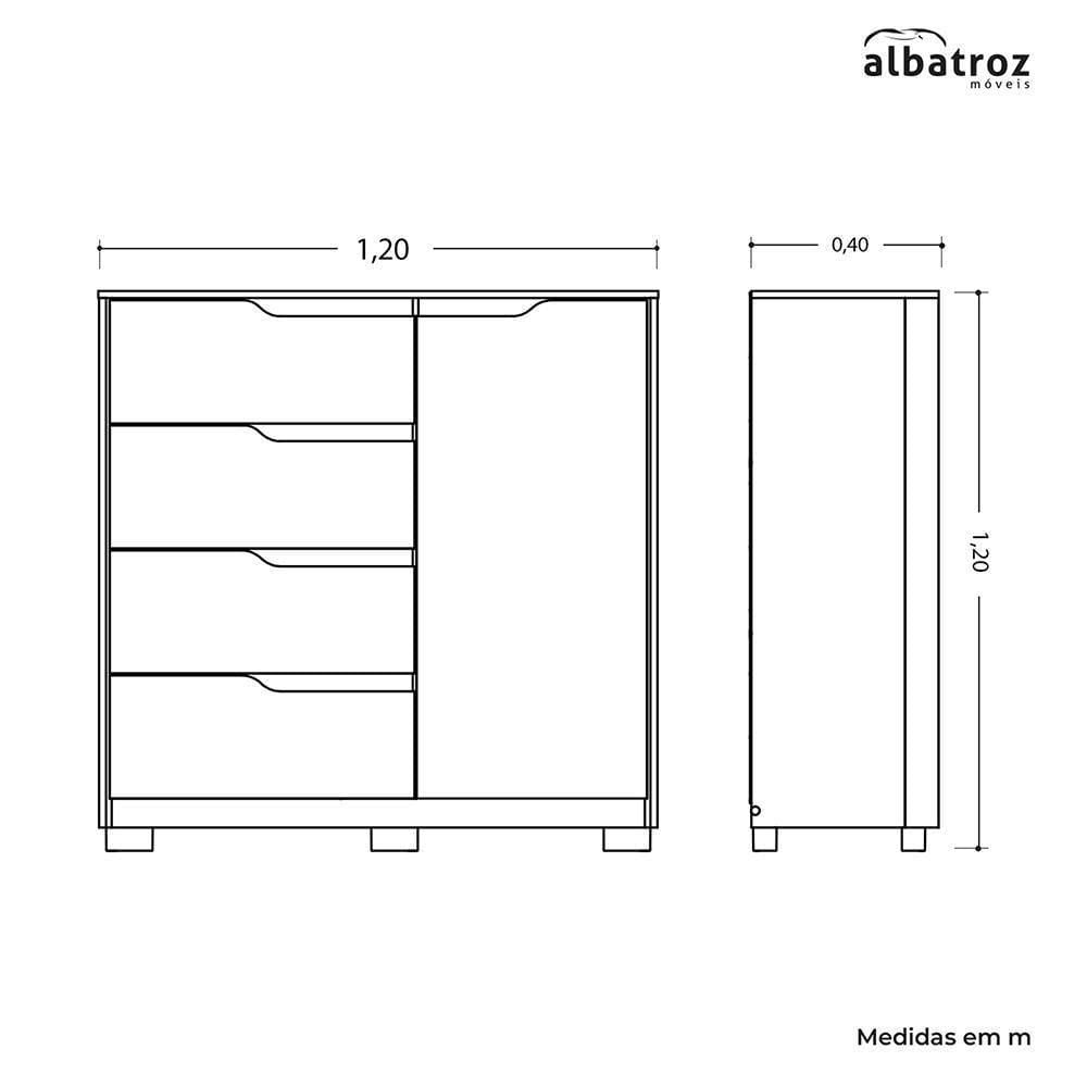 Miniatura Cômoda Sole 1 Porta E 4 Gavetas Flex Nature-titanium - Móveis Albatroz Nature-titanium