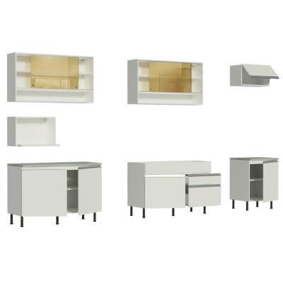 Miniatura Cozinha Completa Madesa Verona com Armário e Balcão (Sem Tampo,Pia e Rodapé) Branco Cor:Branco