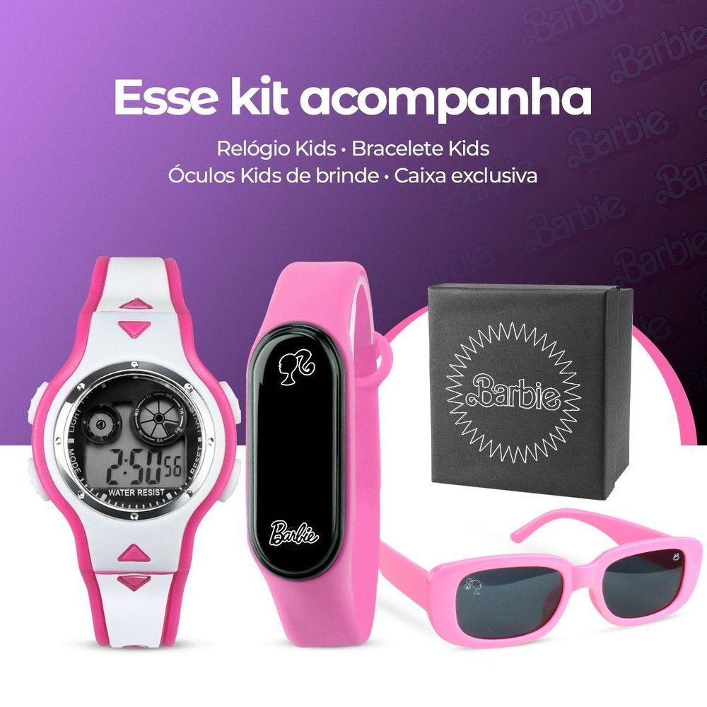 Relogio Infantil Digital + Rosa Barbie + Oculos Sol + Caixa Esportivo Original Alarme Criança Menina