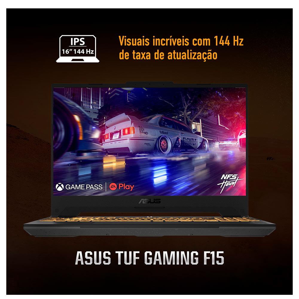 Miniatura Notebook Gamer Asus Tuf Gaming F15,Intel Core i7-13620H,16GB/512GB SSD,RTX4050,W11 Tela 15.6.6.144Hz  FX507VU-LP177W Bivolt