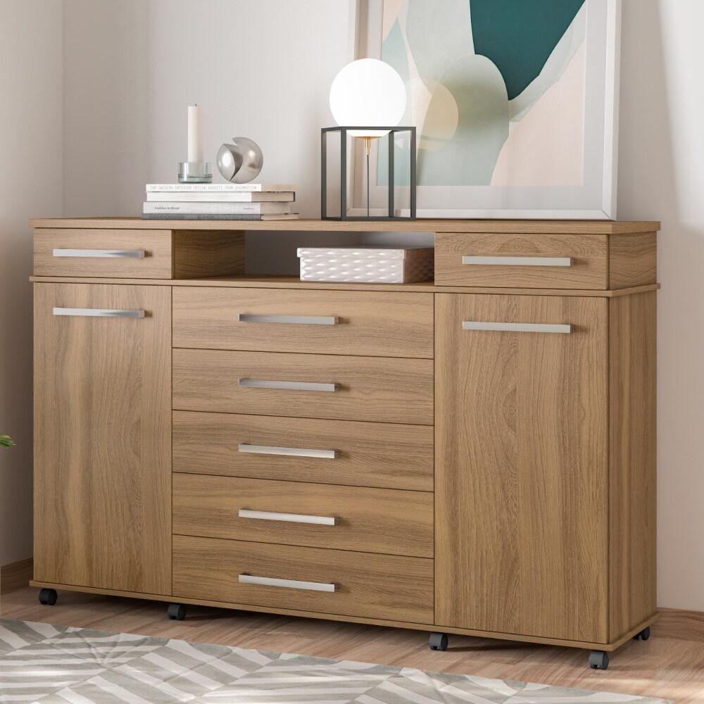 Miniatura Cômoda 2 Portas 7 Gavetas Com Rodízios Cr40117 Amêndola Amêndola