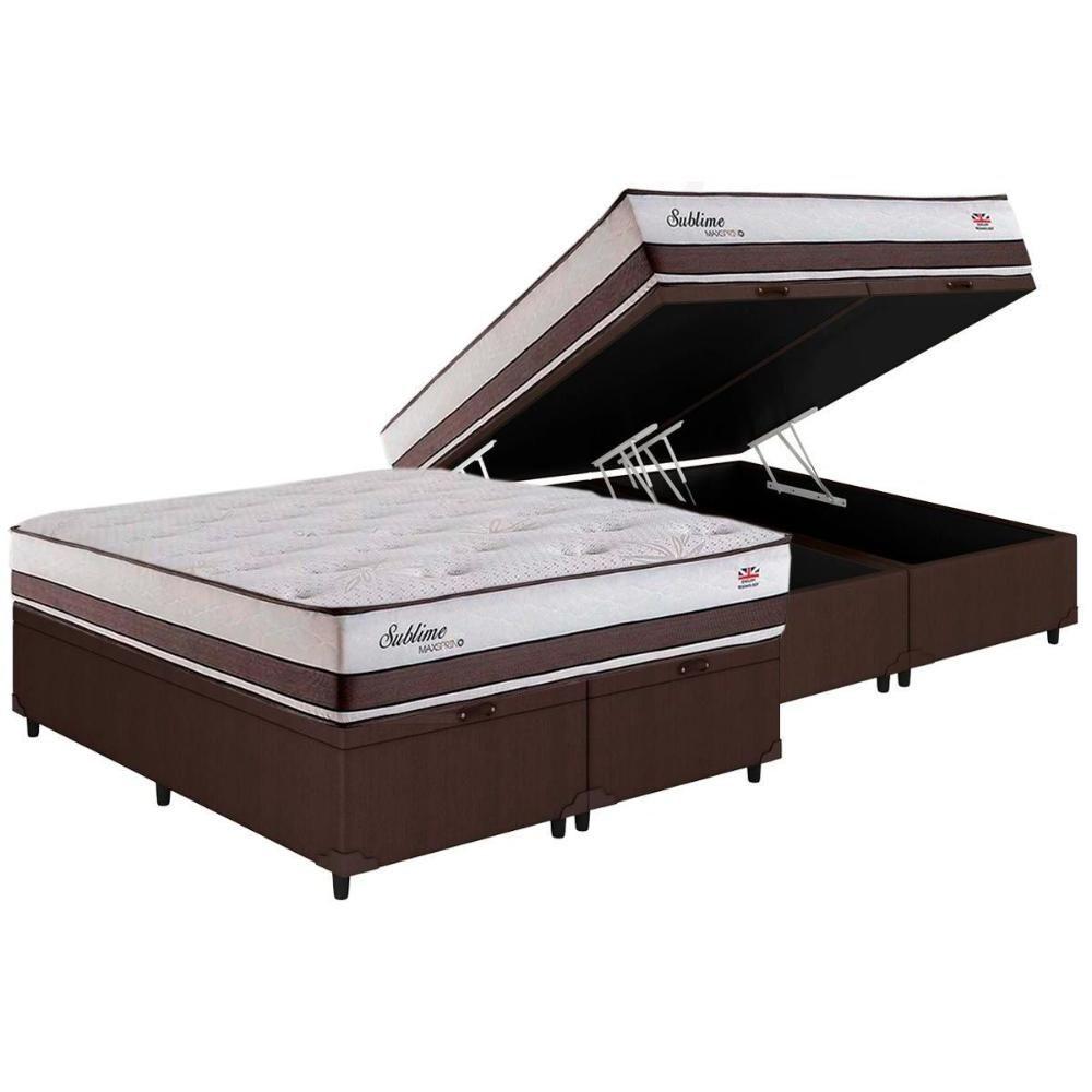 Miniatura Cama Box Baú King: Colchão Molas Masterpocket Ensacadas Herval Maxspring Sublime + Base Crc Courano Brown (193x203)
