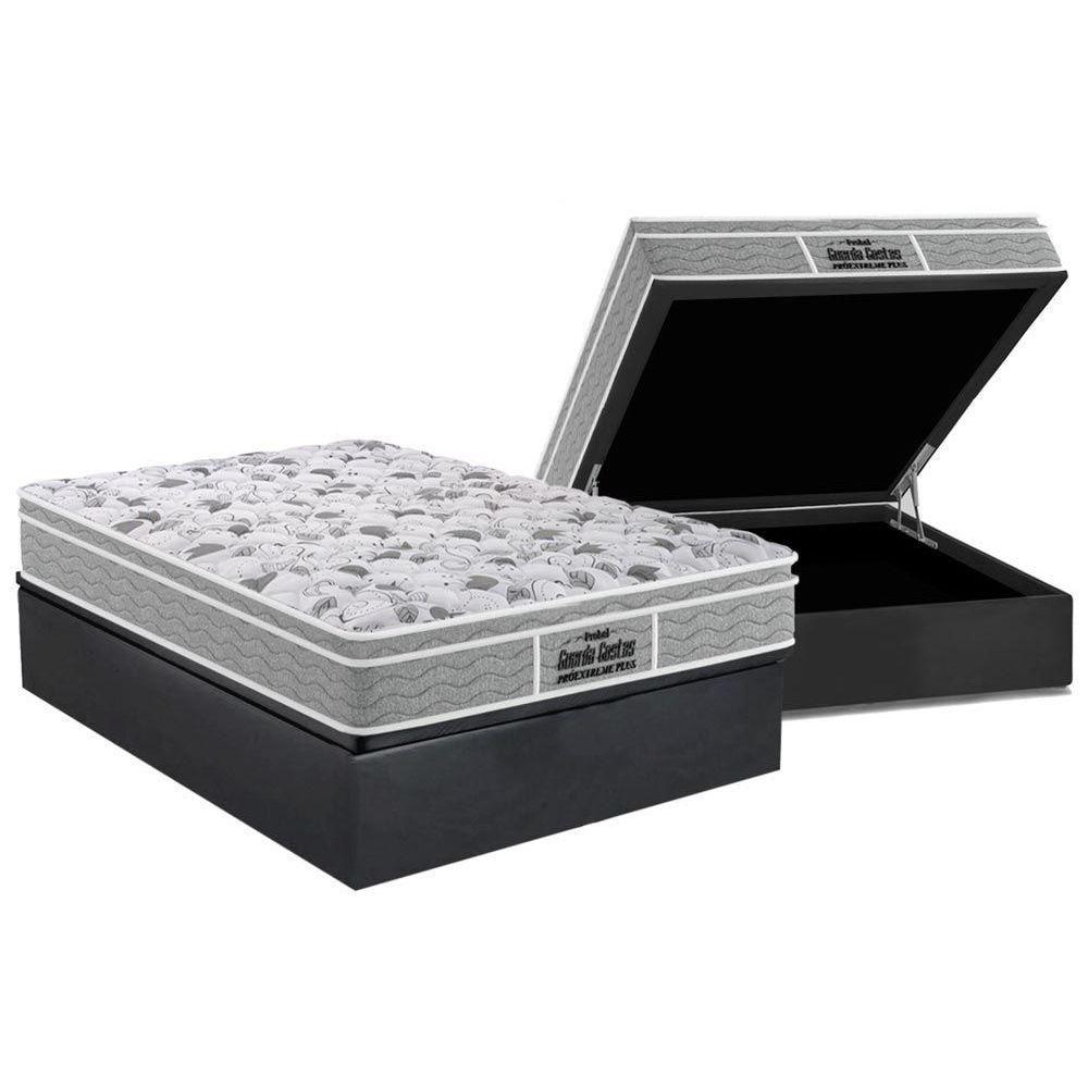 Miniatura Cama Box Baú Casal: Colchão Espuma D45 Probel / Ep Próextreme Plus + Base Gray(138X188)