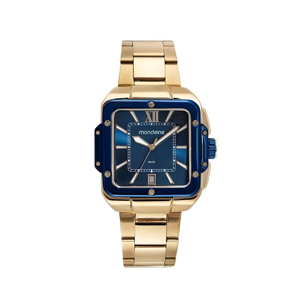 Miniatura Relógio Mondaine Masculino Dourado Fundo Azul 32546Gpmvle2