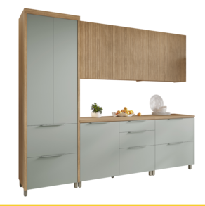 Miniatura Cozinha Completa Nesher Paris 5 Peças 270cm MDF 15mm Verde e Nature