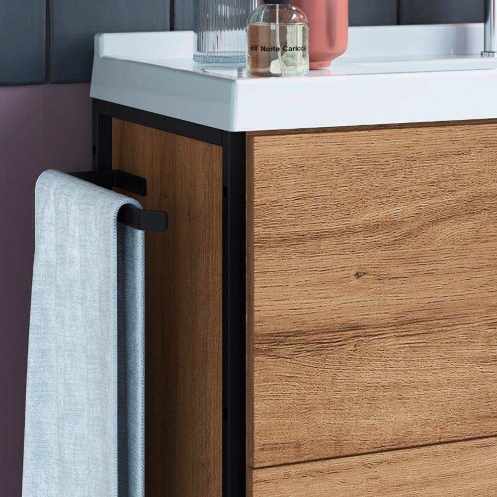 Gabinete Banheiro 80 Cm Com Lavatorio Marmorite Preto Mell P1008 Pp Preto Mell