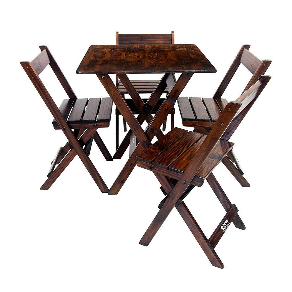 Conjunto Mesa Dobrável 60x60cm Com 4 Cadeiras Em Madeira Maciça - Imbuia - Marrom