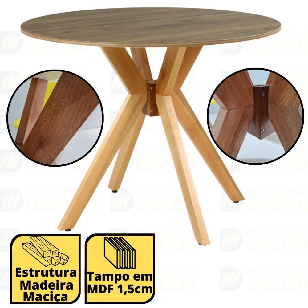 Miniatura Conjunto Mesa De Jantar Redonda Marci Natural 100cm Com 4 Cadeiras Allegra - Cinza