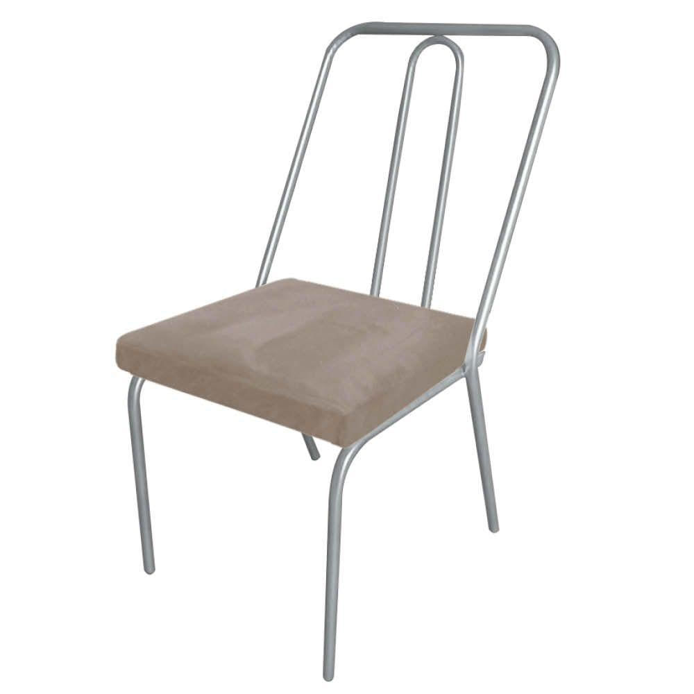 Miniatura Kit 07 Cadeira De Jantar Drika Office Escritório Recepção Ferro Prata Sintético Bege