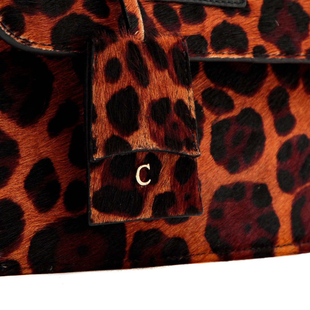 Miniatura Bolsa Couro Cecconello Mini Bag Animal Print Onça Feminina Preto