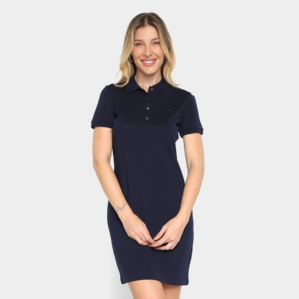 Miniatura Vestido Curto Lacoste Gola Polo Feminino Marinho - 38