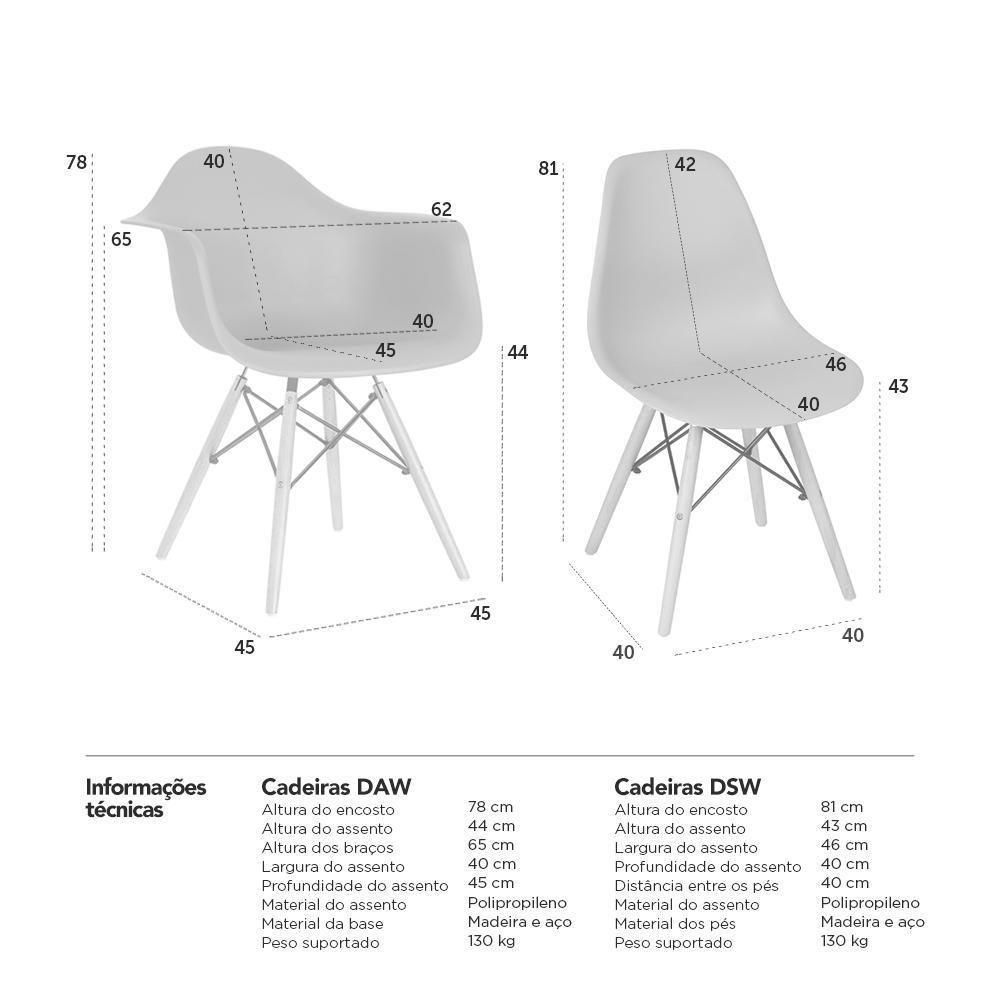 Kit 2 Cadeiras Eames Daw Com Braços + 1 Cadeiras Eiffel Dsw Azul Petróleo