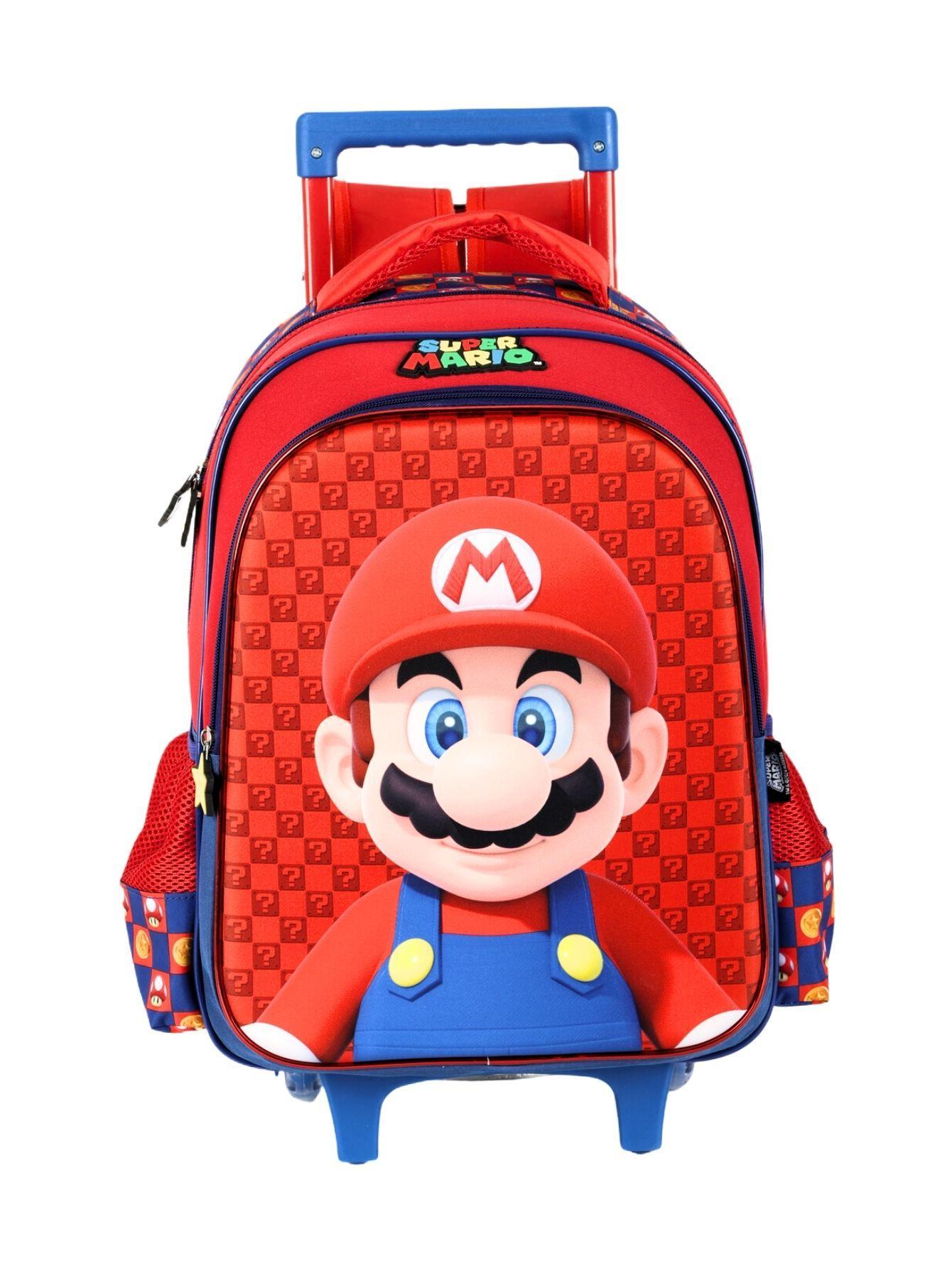 Miniatura Kit Escola Super Mario Mochila Roda Lancheira Estojo - Azul