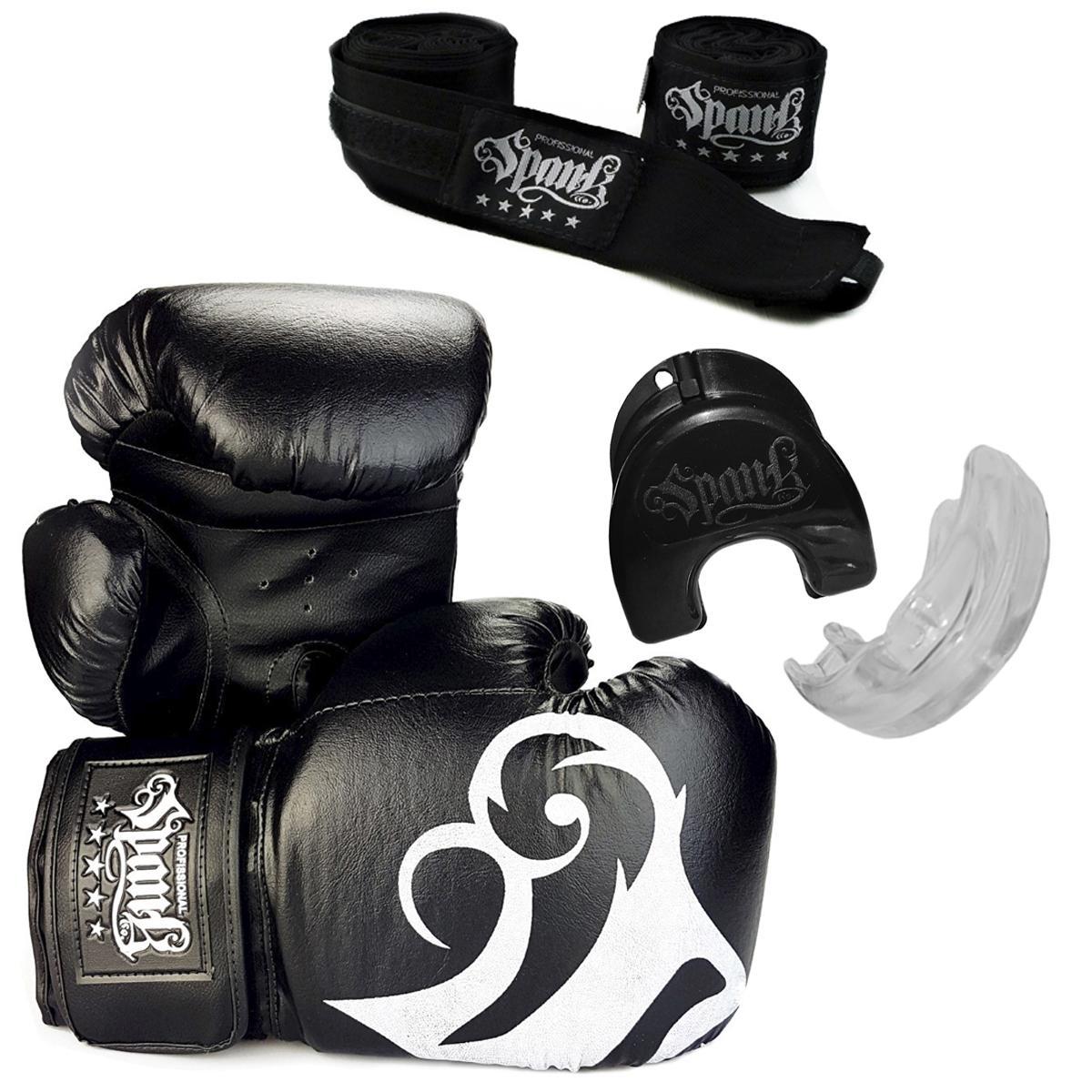 Miniatura Kit Treino Boxe Spank - Preto - 14Oz Resistência - Preto - Luva de boxe e muay thai - Spank - Sintético - 1 par - 14oz - Velcro - Sparring