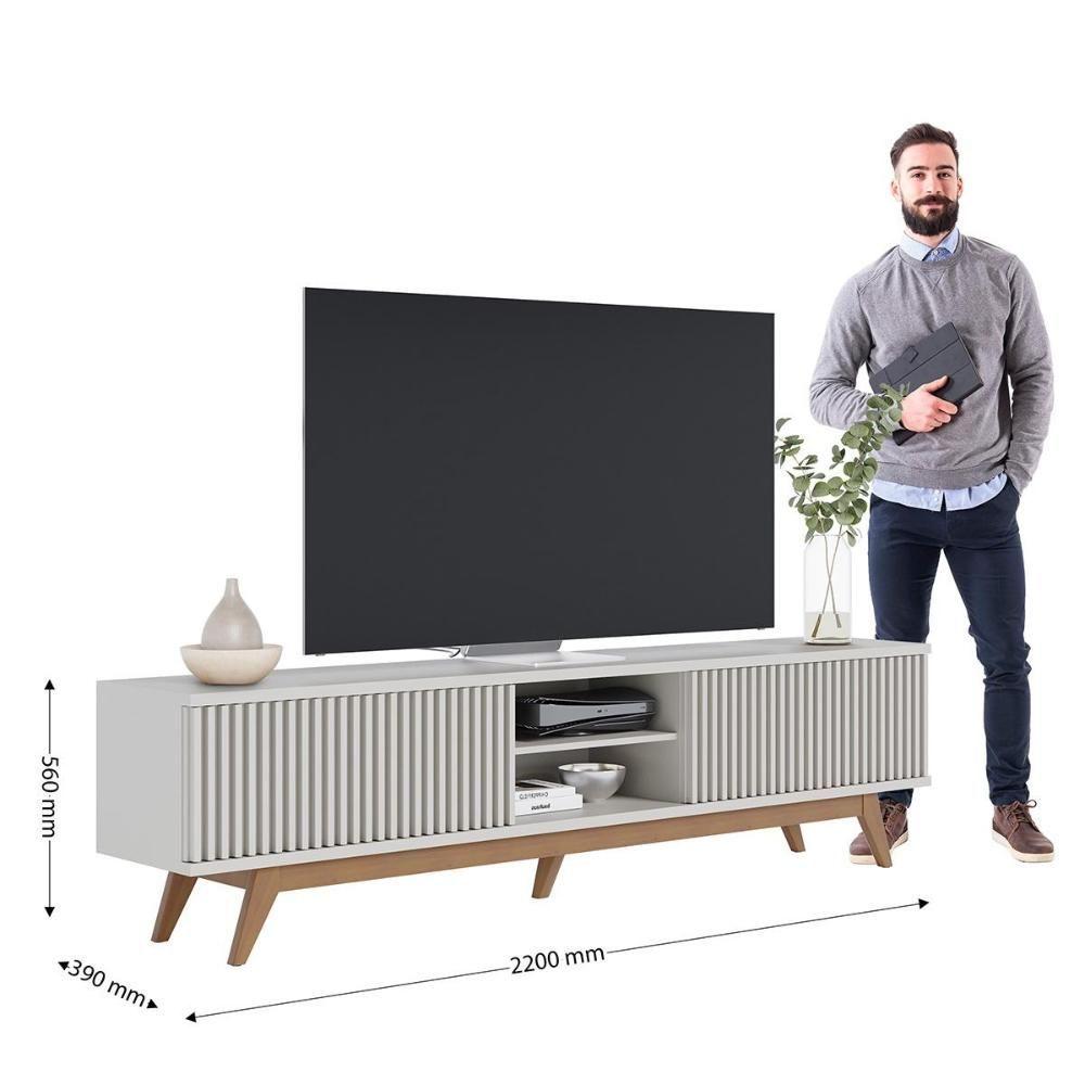 Miniatura Rack Bancada Com 4 Portas Ripadas Fortaleza - Off White Matte Off White Matte