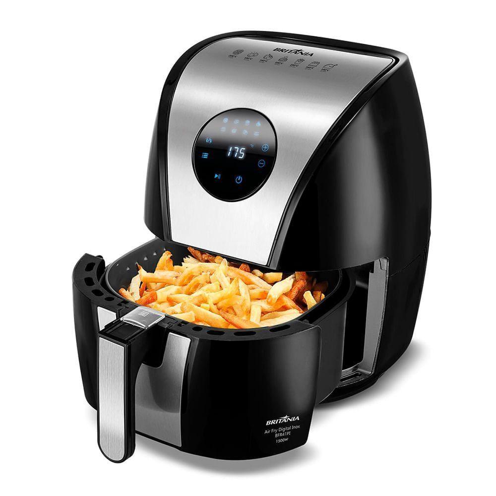 Miniatura Fritadeira Elétrica Britânia Air Fryer Digital Inox 5L BFR41PI Preta/Inox 220V