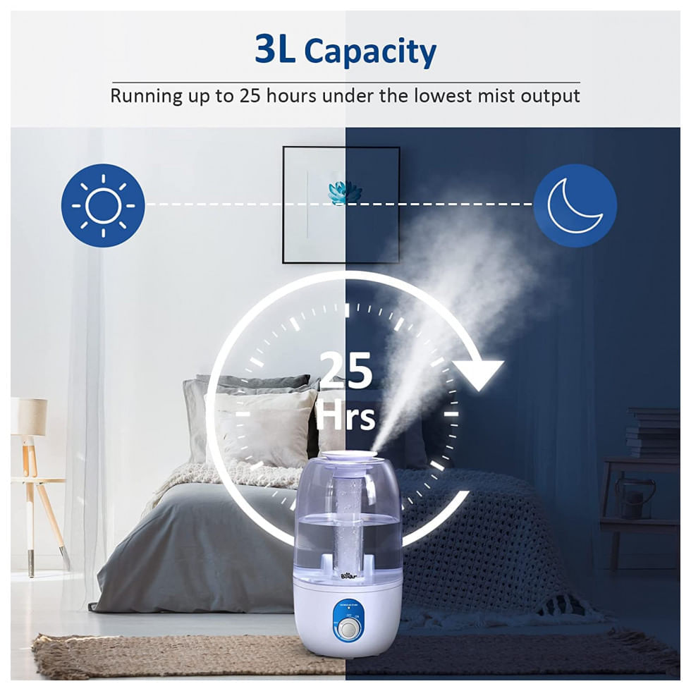 Miniatura Umidificador Portátil BEAR 3 Litros até 25H e Giratório em 360, Branco