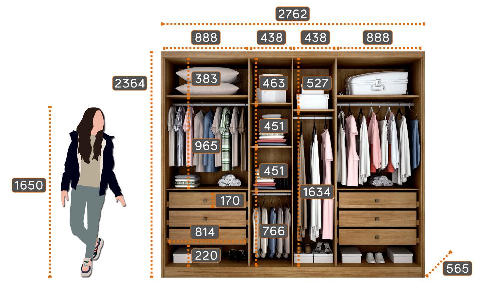 Miniatura Guarda Roupa Casal MDF 6portas 6gavetas Reno Guarda Roupa 6 Portas 6 Gavetas Reno Novo Horizonte Cumaru Fendi