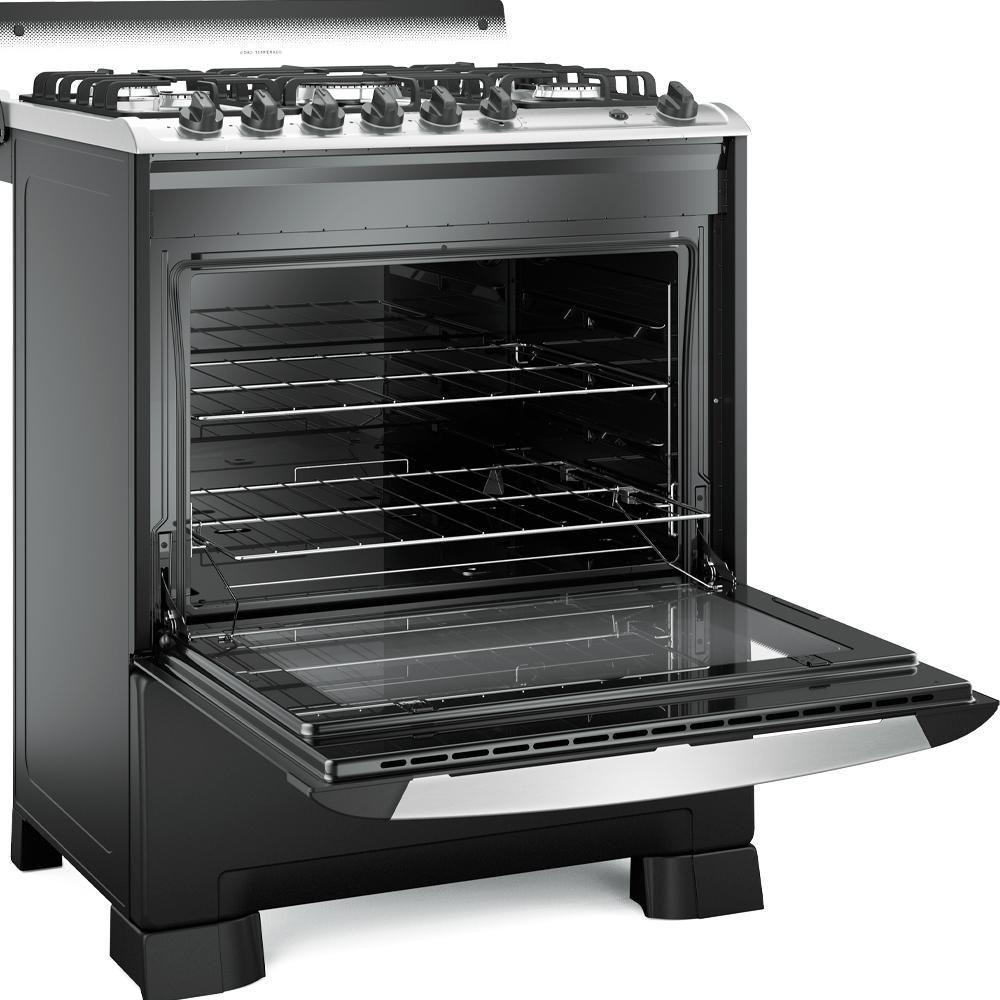 Miniatura Fogão Mueller 5 Bocas Decorato Gourmet Preto Fosco Com Timer E Tripla Chama Preto Fosco Bivolt