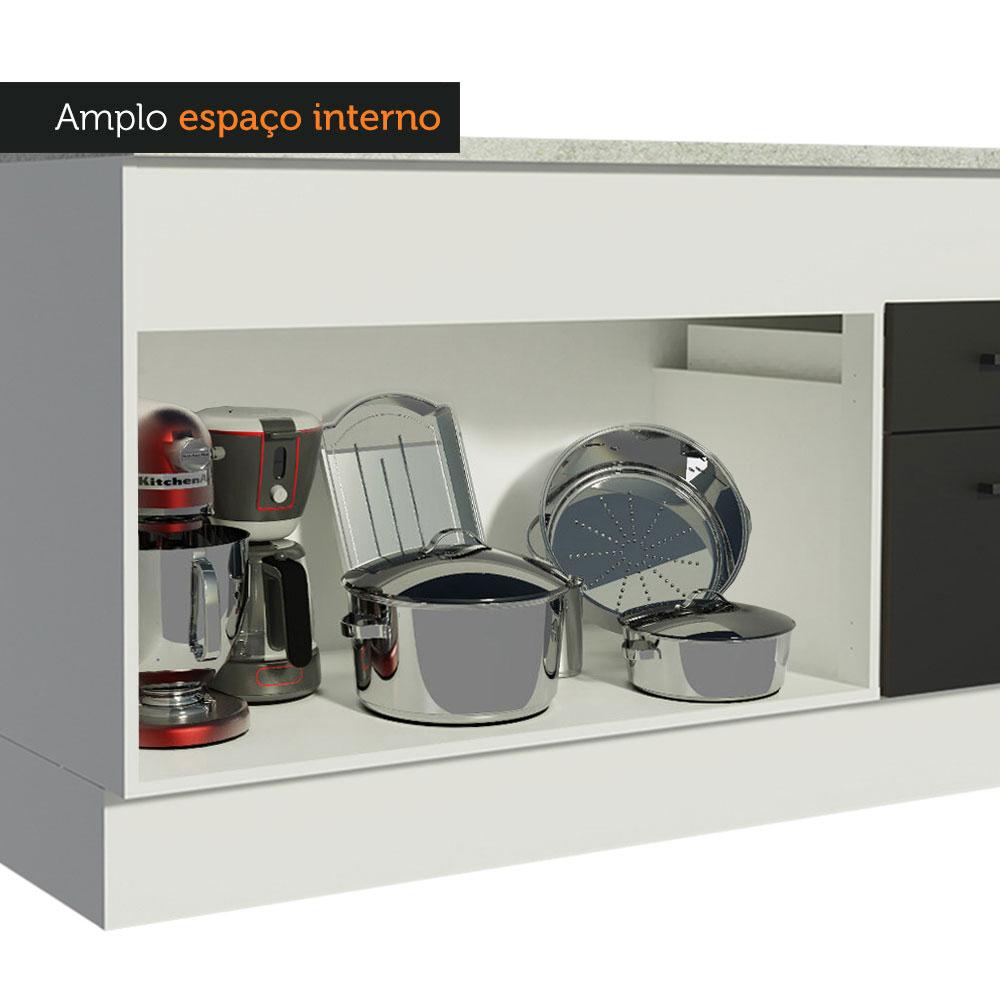 Balcão de Pia Cozinha 150 cm 2 Portas e 2 Gavetas (Com Tampo) Branco/Preto Agata Madesa Branco/Preto