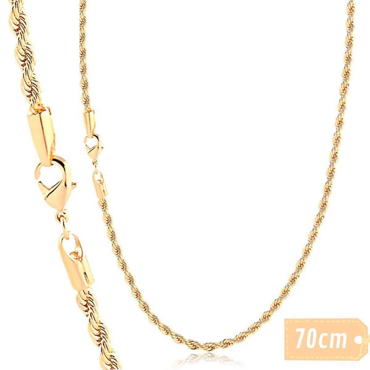 Miniatura Corrente Elo Baiano Masculino Banhado A Ouro 18K 3Mm 70Cm