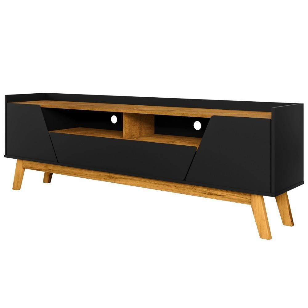 Rack Para Sala De Estar Tv 70 Pol 180cm Morello B02 Preto Fosco Naturalle - Lyam Decor