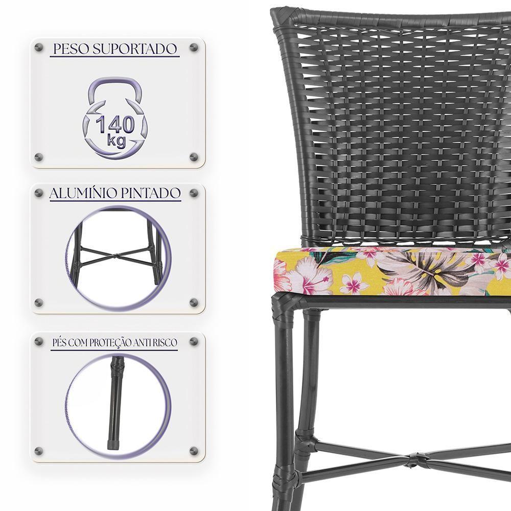 Miniatura Jogo Cadeira De Jantar Em Alumínio E Fibra Estofado Impermeavel 6 Unidades Preta A16