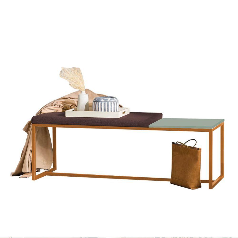 Miniatura Banco Recamier Puff 140cm Industrial Bronze Sintético Marrom Tampo Quadrado Mdf Verde