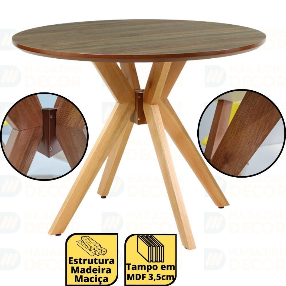 Miniatura Conjunto Mesa De Jantar Redonda Marci Premium Natural 100cm Com 4 Cadeiras Allegra - Preto