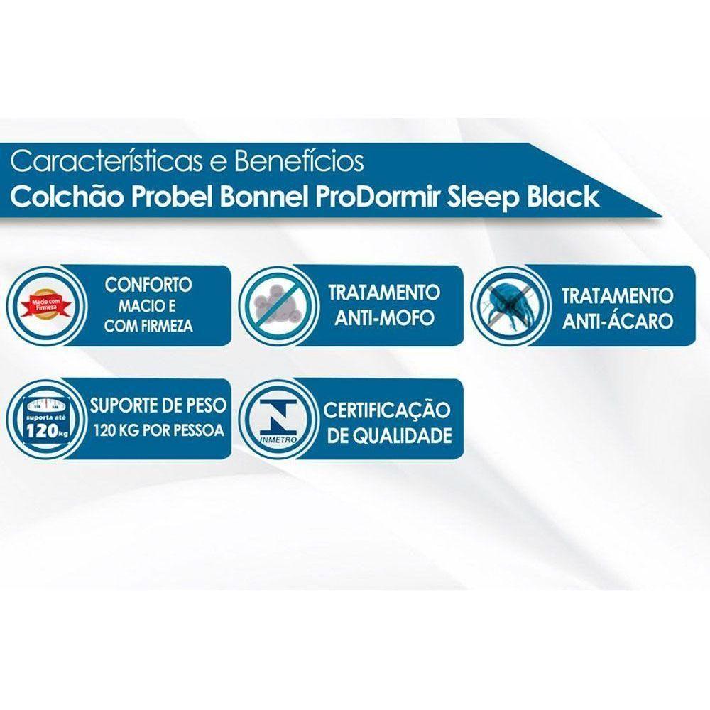 Miniatura Cama Box Viúva: Colchão Molas Probel Bonnel Prodormir Sleep + Base Crc Suede Black(128X188)
