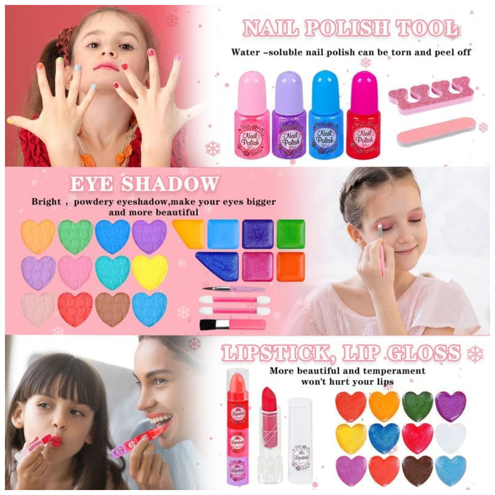 Miniatura Kit de Maquiagem Infantil com 66 Peças para Crianças de 3 a 10 Anos, MINIFUN, Rosa e Branco 110v