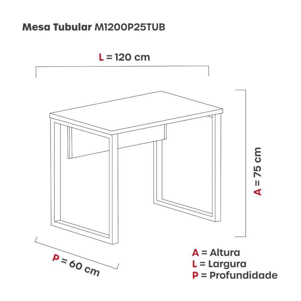 Miniatura Mesa Madeira 120x60cm M120/60p25tub Cinza/Vermelho