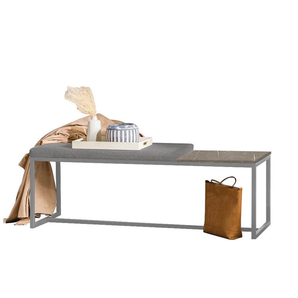 Miniatura Banco Recamier Puff 160cm Industrial Cinza Corino Cinza Tampo Quadrado Mdf Marmorizado
