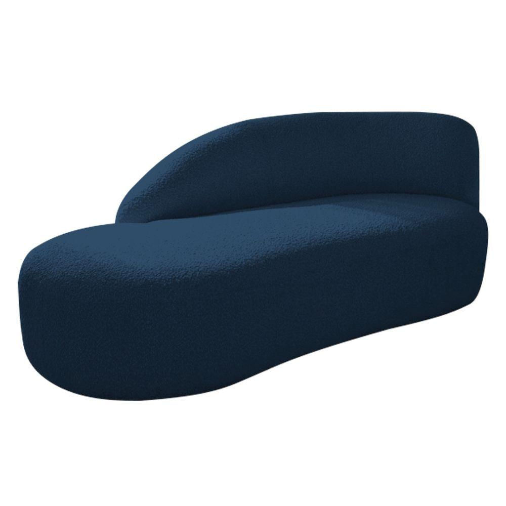 Miniatura Kit Divã Luna 160cm Lado Esquerdo E 02 Poltronas Base De Ferro Preto Suede Cor Azul Marinho