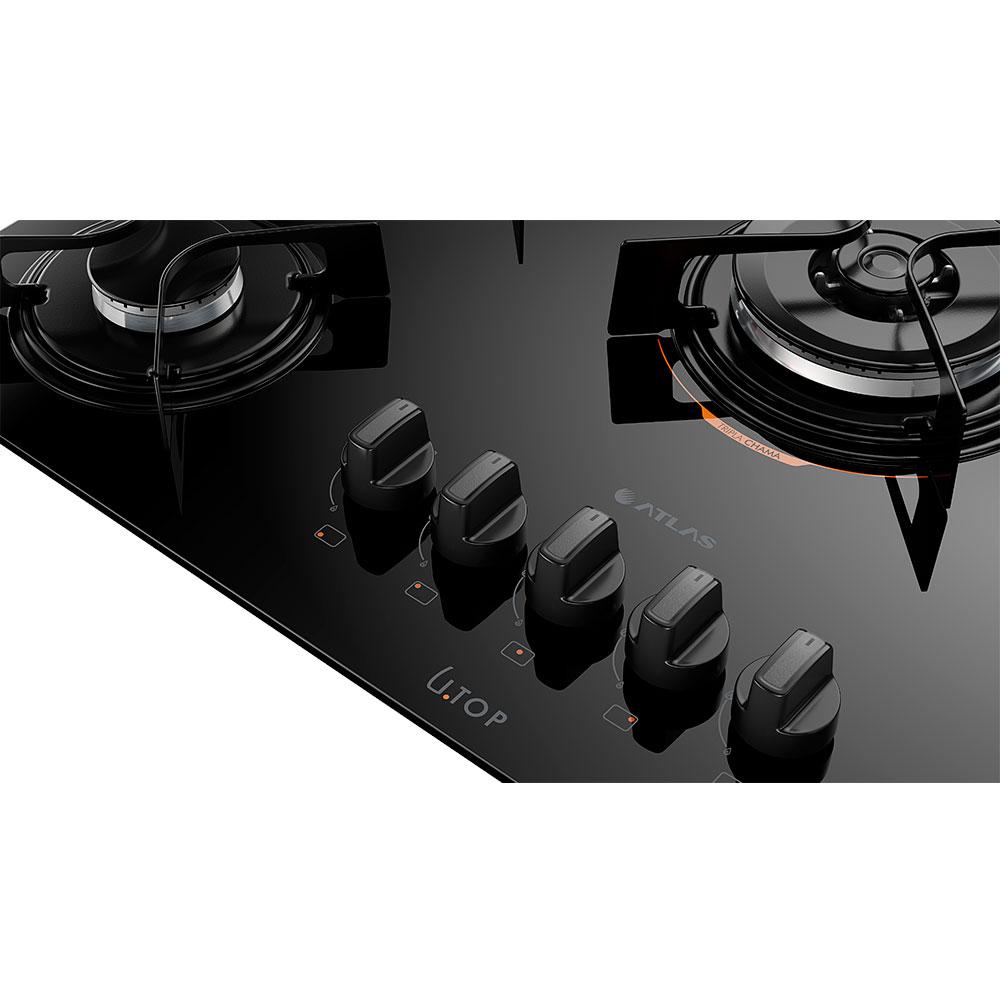 Miniatura Fogão Cooktop 5 bocas Atlas U Top Superautomático Vidro Temperado