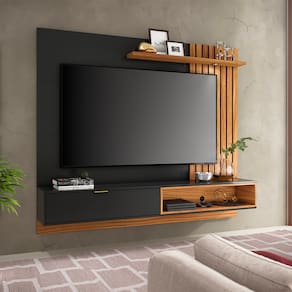 Miniatura Sofá 3 lugares Cama Inbox Clean Retrátil e Reclinável - 190 cm de largura + Painel Home Suspenso Colibri Tocantins 160 cm de Largura - Preto Fosco Sofá Azul
