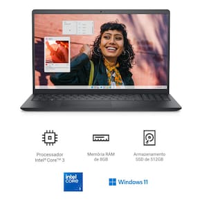 Miniatura Notebook Dell Inspiron I15-I3100-A15P Intel Core i3 Tela 15,6” Full HD 120Hz 8GB DDR4 512GB SSD Preto