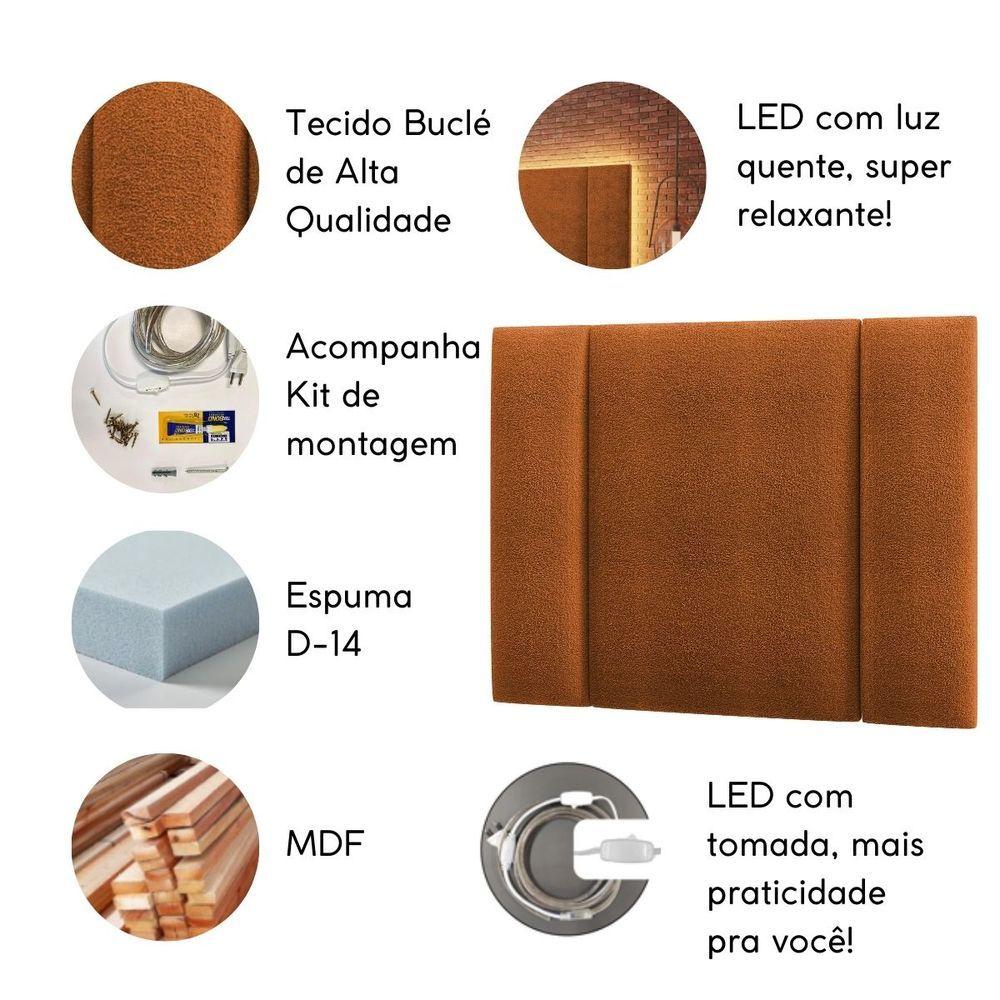 Cabeceira Estofada Iluminação Led Cama Casal Queen Size 160 Cm Cor:buclé Terracota