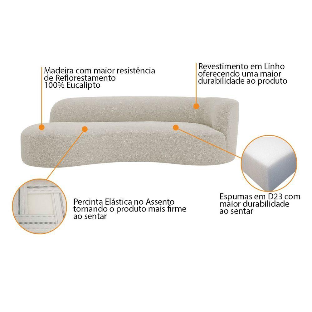 Miniatura Divã Recamier Orgânico Tokyo 180cm Lado Esquerdo Linho Cor Bege