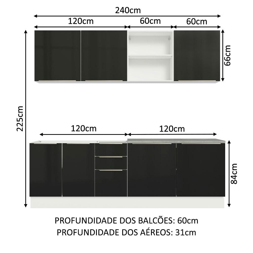 Miniatura Armário de Cozinha Completa 240cm Branco/Preto Lux Madesa 05 Branco/Preto