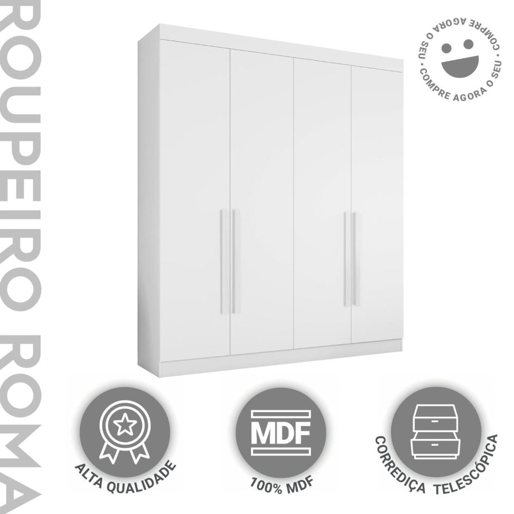 Guarda Roupa Casal 4 Portas 3 Gavetas Roma Conquista Móveis Branco
